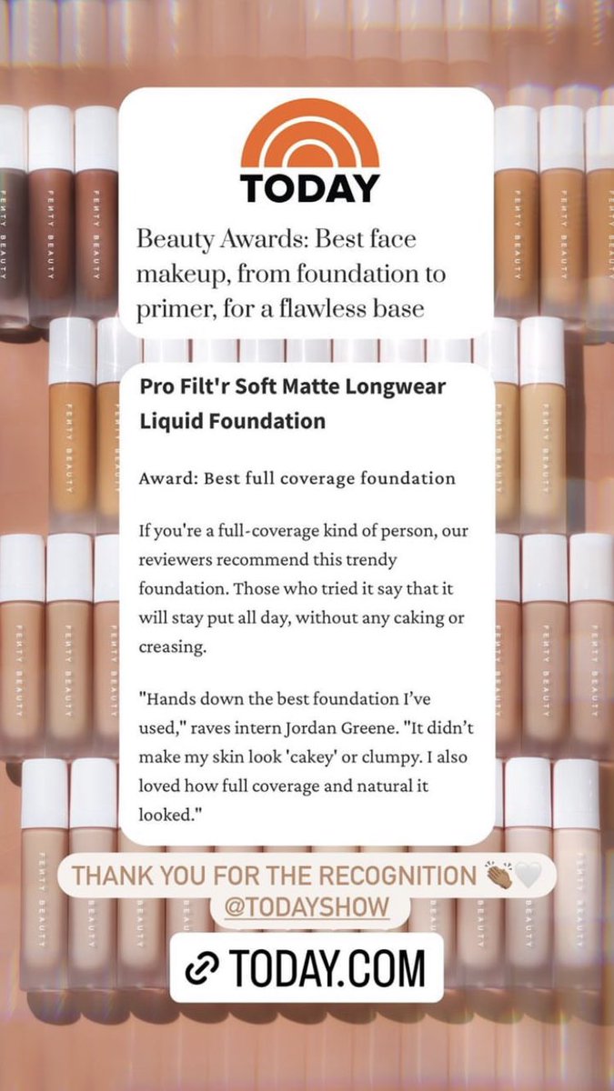 awgecentral's tweet photo. #PROFILTR Soft Matte Foundation Won The Best Full Coverage Foundation Award for The TodayShowโs 2023 Today Beauty Award ๐๐ฝ๐๐ฝ
Congratulations @fentybeauty ๐๐ฝ๐ค https://t.co/FKhVV8NVNP