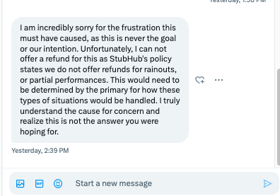 nnyc's tweet photo. @HanneyGail @kaufsports @JRBlake @MiamiOpen @VividSeats @atptour @StubHub @TeamStubHub @ShevrinJones @IleanaGarciaUSA And here it is, the NO from StubHub too.

#MiamiOpen #tennis fans: best to avoid the @MiamiOpen unless you enjoy lighting your money on fire.

For any rain cancellations, the Miami Open gets to cancel the session and KEEP YOUR MONEY.  

@StubHub no help either. #MiamiOpen2023 https://t.co/dYDgaXR9h3