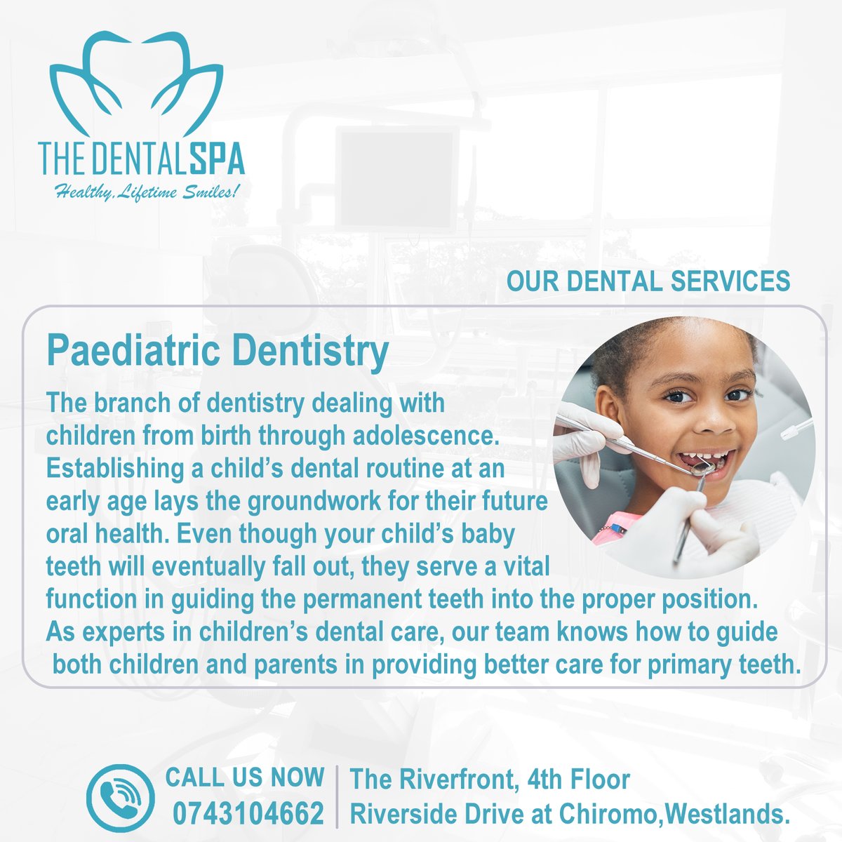 TheDentalSpaKe's tweet photo. As experts in children’s dental care, our team knows how to guide both children and parents in providing better care for primary teeth. 
#thedentalspake #dentalclinickenya #healthylifetimesmiles #dentalconsultancy #dentalimplants #dentalhealth #dentalhygiene #orthodontics #braces https://t.co/tvlLt5XYBy