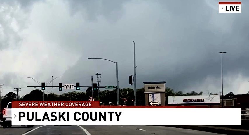 JamesBryantWX's tweet photo. Still cannot believe I witnessed this tornado track through NLR. It became wrapped in rain but I could see the debris and we all knew what was happening. 

These 3 photos were from my live feed and are slightly color contrasted so you can see the tornado: https://t.co/m9OlU7QtcK