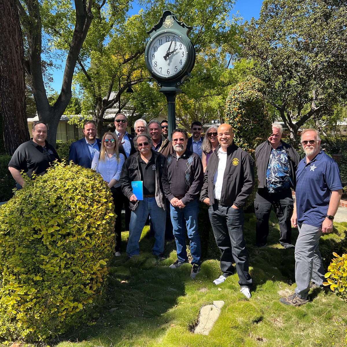 MPTF's tweet image. This weekend we were very happy to welcome our friends from @iatse #Local728 for a board meeting here at MPTF, where they reunited with the garden clock they dedicated in the heart of our campus in 2002. 📷: @jenclymer / Louie Anchondo