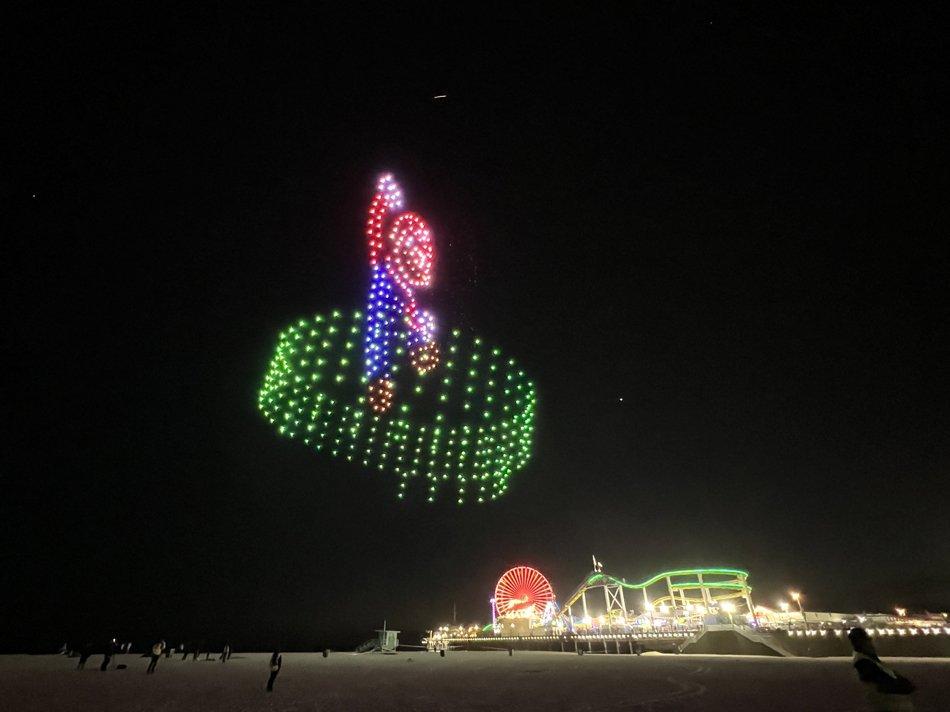 Attractions 360° on X: Wow! Saw an awesome Super Mario Bros drone show at  Santa Monica Pier promoting the movie. Pretty cool to see 600 drones  created Mario, Luigi & Bowsers! 🍄