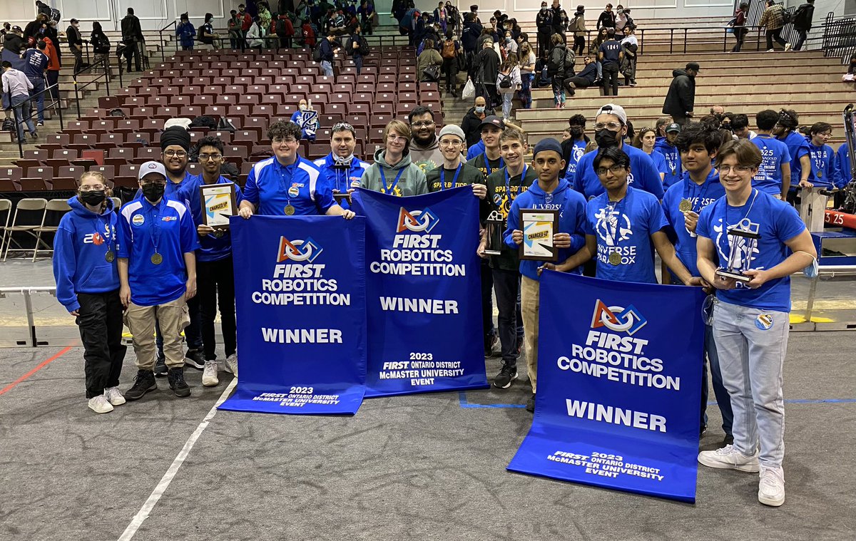 Team4992's tweet photo. Congratulations !!! @First Ontario District 2023 Winner #Team4992 #Team2056 #Team1325 @FRC Canada @McMasterU Event!

@HaltonDSB @KielburgerSS https://t.co/ZJLiPfZHkf