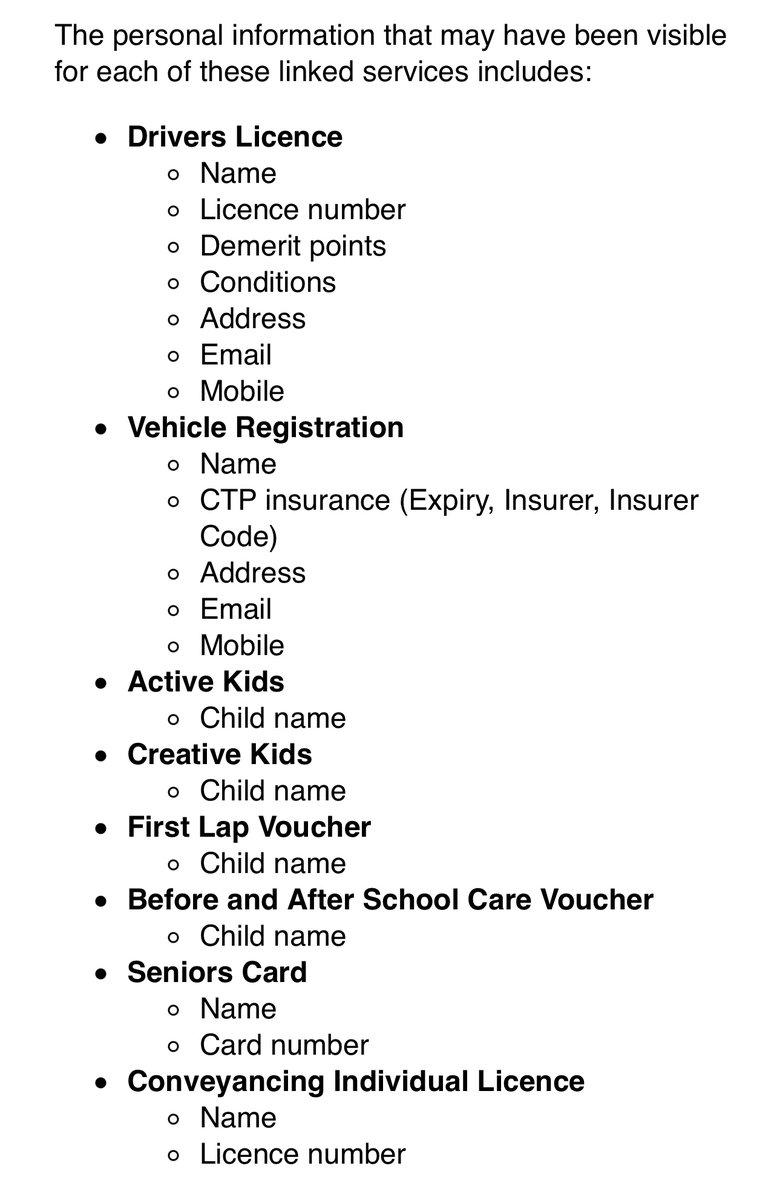 > Notification of a privacy incident
> ... Service NSW believes that any risk of harm presented by this incident is very low

data exposed: