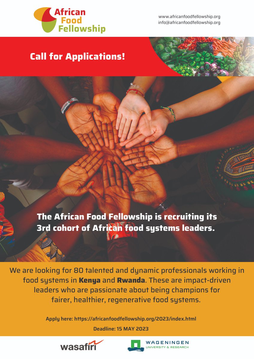 African Food Fellowship (@_africanfood) on Twitter photo Happy Monday! Start the week in style by applying to our 2023 cohort.
👉🏾Gain cutting-edge knowledge on food system change through expert faculty and mentors from <a href="/wur/">Wageningen U&R</a> and <a href="/wasafiriconsult/">Wasafiri</a>
👉🏾Collaborate with leading innovators, influencers, practitioners
africanfoodfellowship.org/2023/index.html Happy Monday! Start the week in style by applying to our 2023 cohort.
👉🏾Gain cutting-edge knowledge on food system change through expert faculty and mentors from <a href="/wur/">Wageningen U&R</a> and <a href="/wasafiriconsult/">Wasafiri</a>
👉🏾Collaborate with leading innovators, influencers, practitioners
africanfoodfellowship.org/2023/index.html