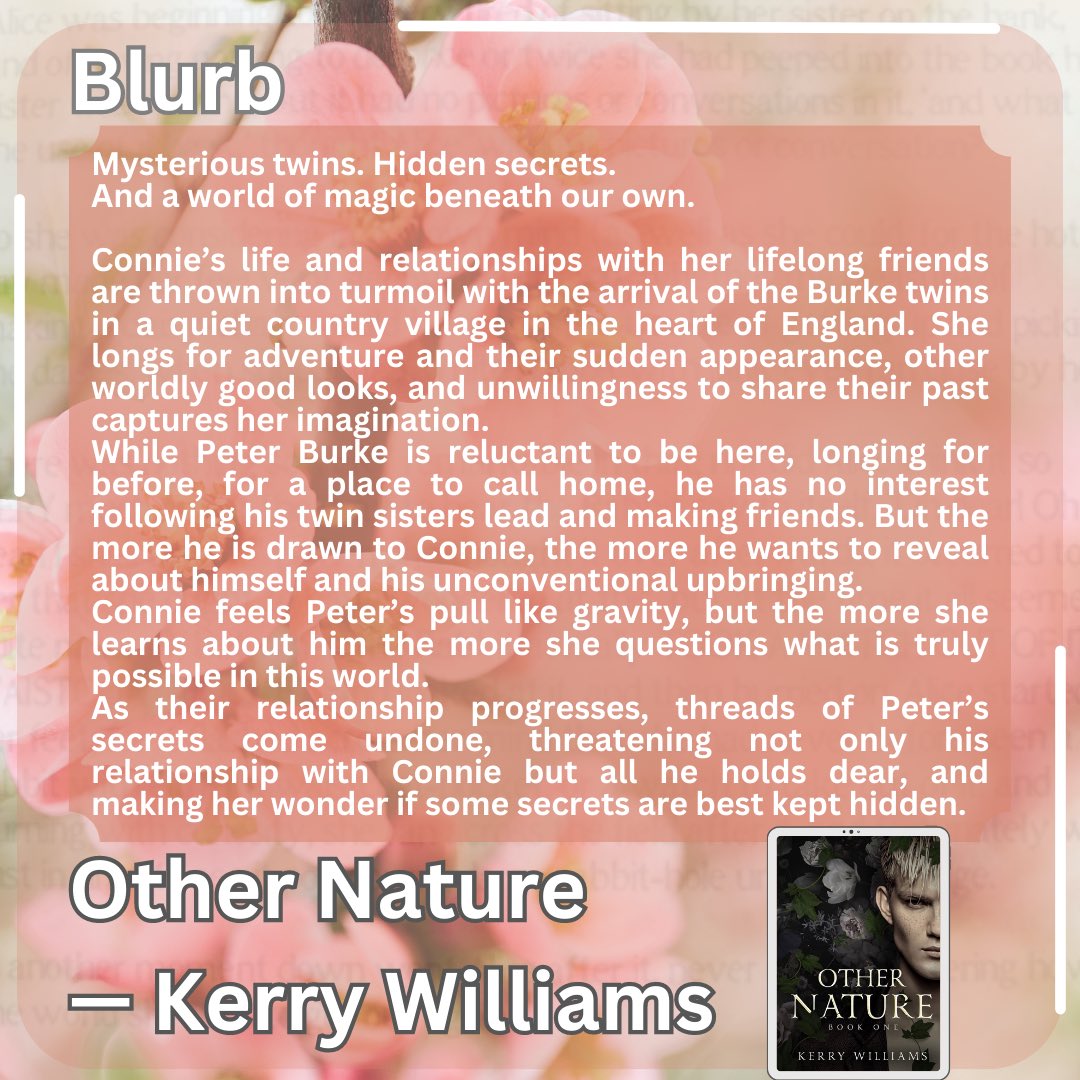 Other Nature
By Kerry Williams

⭐️⭐️⭐️⭐️✨/5
🌶️ /5 (YA- fade to black)
💙💙💙💙💙/5

⚜️ Friendship
⚜️ Self Discovery 
⚜️ Magical Realism
⚜️ Great Plot

#booktwitter #books  #debutauthors #bookrecs #kerrywilliamswrites #OtherNature #romance #fantasy #booknerd
#orderofthebookish