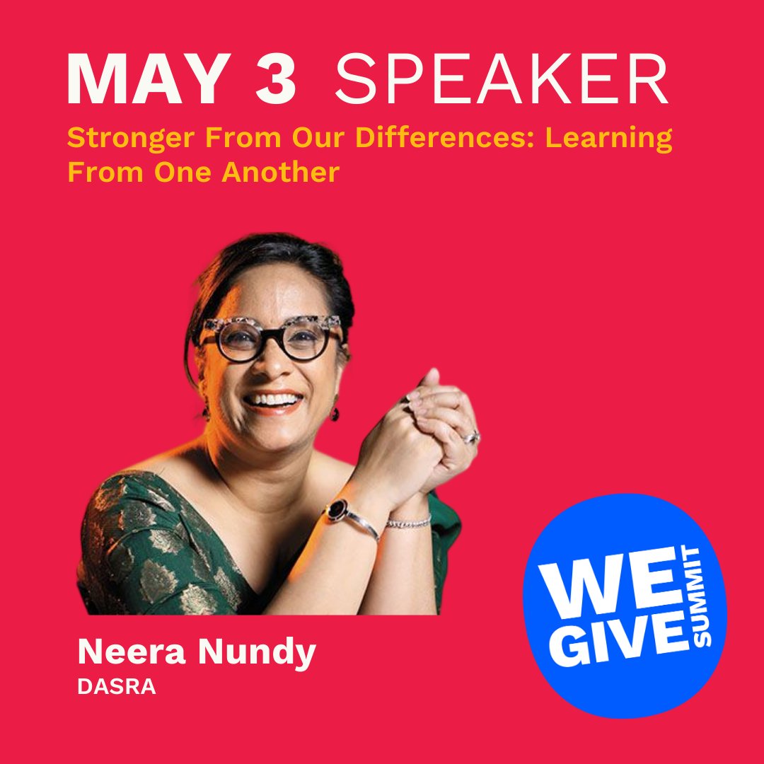 I’m speaking at #WeGiveSummit on May 3 during the session 'Stronger From Our Differences: Learning From One Another'. 

Don’t miss it! Visit WeGiveSummit.org and register today. All sessions are free.