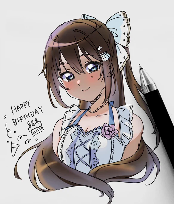 しずくちゃん誕生日おめでとう#桜坂しずく誕生祭2023#桜坂しずく生誕祭2023ボールペンで1発書きしたものに色つけてみました 