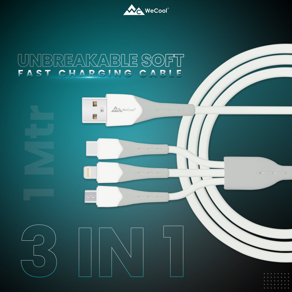 wecoolindia's tweet image. Wecool Unbreakable 3 in 1 Charging Cable with 3A Speed, Fast Charging Multi Purpose Cable 1.25 Mtr Long
#3in1cable #USB #TypeC #android #iphone #charging #CABLE

Shop now: shorturl.at/vyEGT