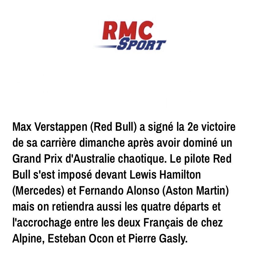 CyrilleRelinger's tweet photo. 2 victoires en carrière…. C’est léger pour un double champion du monde non ? #AustraliaGP #F1 #RMC @RMCsport https://t.co/5tcOmq6cDI