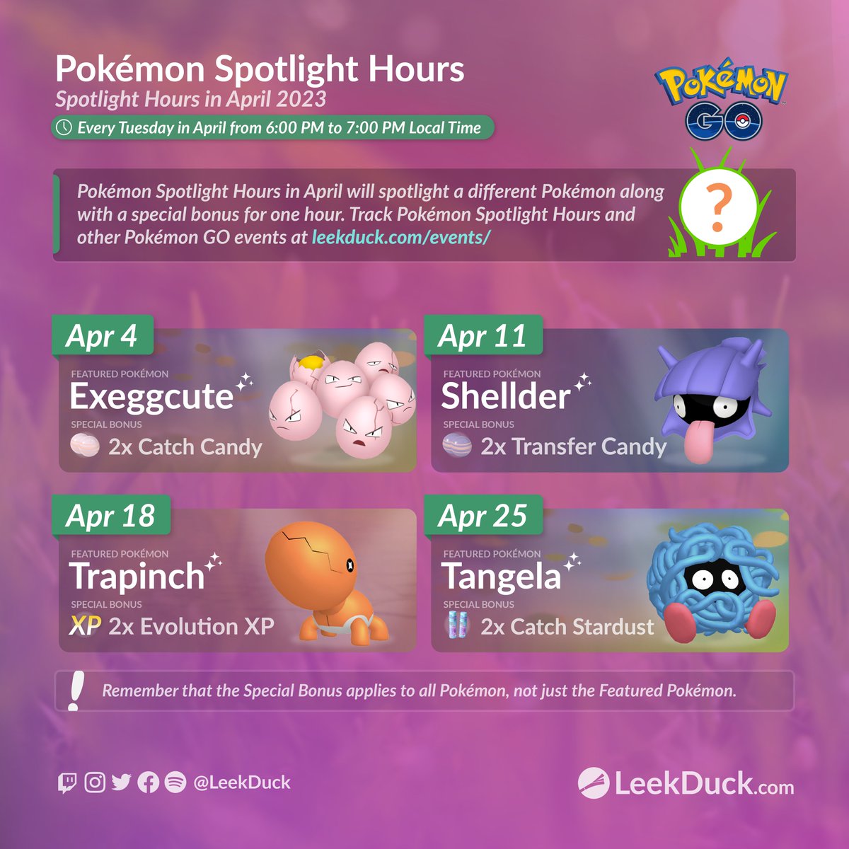 Leek Duck on Twitter "Pokémon Spotlight Hours in April 2023 Track Events on the Leek Duck