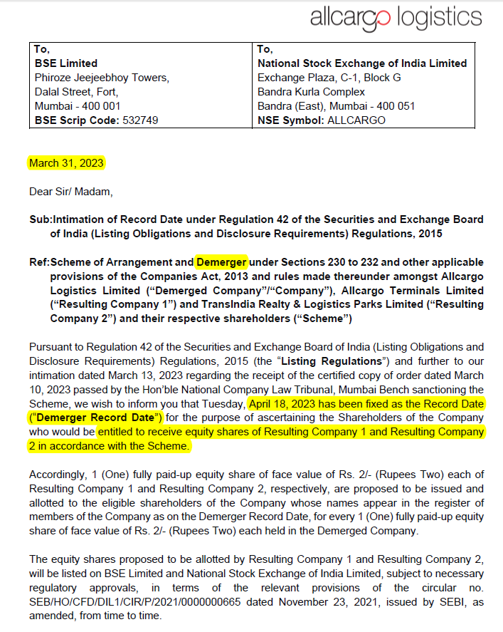 ankkit on Twitter "DEMERGER RECORD DATE 18APR23"