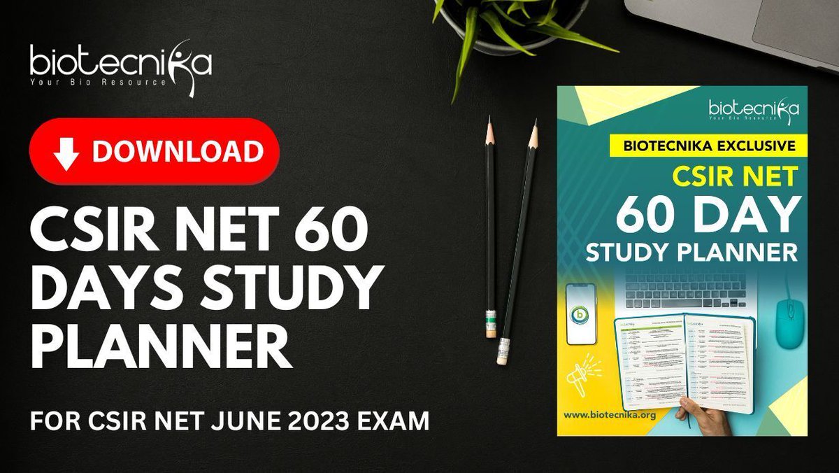 biotecnika's tweet image. 🚨Download 60 Days CSIR NET Life Science Study Planner For June 2023 Exam - Study Faster, Revise Smarter 🤩📄
👇
biotecnika.org/2023/04/csir-6…
#csirnetlifescience #csirnetjune2023 #csirnetjrf #csirnetls