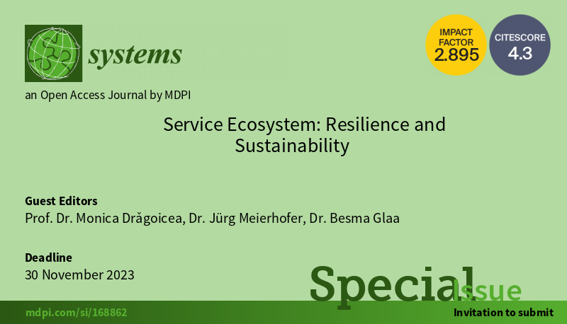 Systems_MDPI's tweet photo. 📢Welcome to submit to our new Special Issue "Service #Ecosystem: Resilience and Sustainability" editing by researchers 

from @upb1818, @ZHAW, @liu_universitet

#serviceecosystem #resilience #sustainability

More info at: https://t.co/0KCQz6v1zv https://t.co/2RHA307ro5