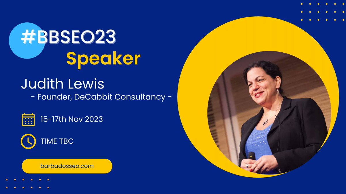 BarbadosSeo's tweet photo. 🎊 Who else is speaking at #BBSEO23? The brilliant @Judithlewis @deCabbit ! 

🎉 Get ready to hear her talk about "Hreflang - The Good, The Bad, and The Ugly" 

⭐  She's going to be brilliant! 

➡ Tickets are not out (yet) but follow us to learn more https://t.co/T5lfAAhNrT https://t.co/7vGMqICQ7g