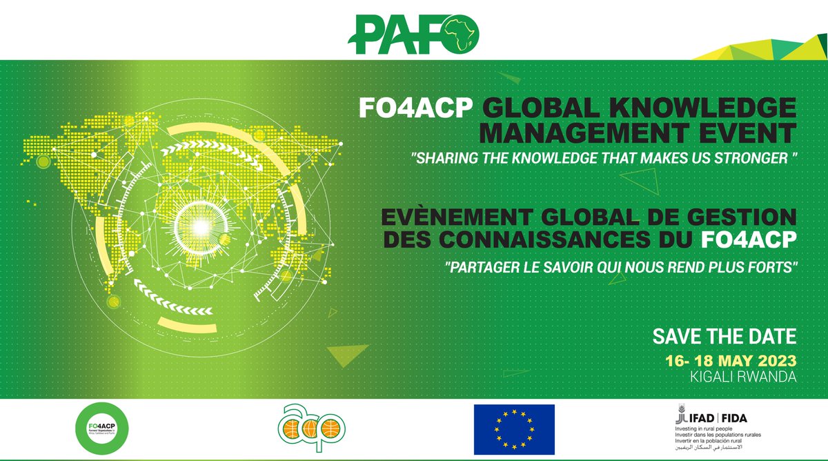 pafo_africa's tweet photo. Restez à l'écoute pour plus d'informations #KMevent du @FO4ACP par @pafo_africa à venir. "Partager les #connaissances qui nous rendent plus forts". @PressACP @EU_Commission @leFIDA
@EAFFinfo @PROPACinfos @roppa @Sacau #umnagri @pacificfarmers @FFP_AgriCord @FAO https://t.co/6noDtocq0Q