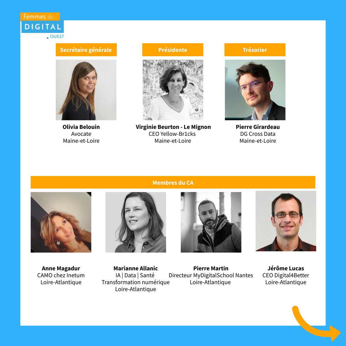 Femmes du Digital Ouest (@fdouest) on Twitter photo 🥁Nouvelle équipe pour notre CA : <a href="/BeurtonLeMignon/">Beurton-Le Mignon</a> Présidente, <a href="/BelouinO/">Olivia Belouin</a> Secrétaire Générale, <a href="/girardea/">Pierre Girardeau</a> Trésorier, @mallanic, @jerome_lucas, @annemadeli, Anne Magadur et Pierre Martin.
🙏🏼 aux sortants pour leur implication : @SoHabbita, <a href="/bastienbillion/">Bastien</a>, @VHillaire, <a href="/_emiliebosc/">Émilie Bosc</a> 🥁Nouvelle équipe pour notre CA : <a href="/BeurtonLeMignon/">Beurton-Le Mignon</a> Présidente, <a href="/BelouinO/">Olivia Belouin</a> Secrétaire Générale, <a href="/girardea/">Pierre Girardeau</a> Trésorier, @mallanic, @jerome_lucas, @annemadeli, Anne Magadur et Pierre Martin.
🙏🏼 aux sortants pour leur implication : @SoHabbita, <a href="/bastienbillion/">Bastien</a>, @VHillaire, <a href="/_emiliebosc/">Émilie Bosc</a>