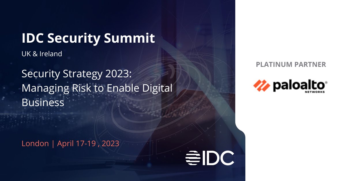 Meet our platinum partner <a href="/PaloAltoNtwks/">Palo Alto Networks</a> at our UK #Security Summit in London mid-April. 

👉idc.com/eu/events/7027…👈

#IDCUKSecurity23