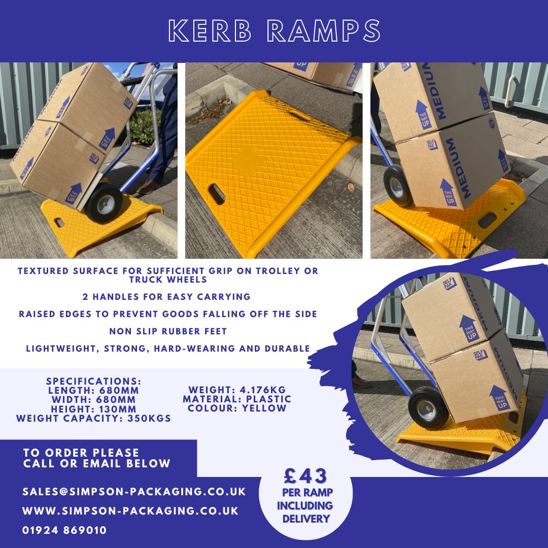 SalesSimpson's tweet photo. KERB RAMP OFFER ⚠️

Strong &amp; lightweight

£43 per ramp inc delivery (UK mainland)

To order:
📞 01924 869010
✉️ sales@simpson-packaging.co.uk
💻 https://t.co/Ew2hXa1GkY

#removals #road #safety #constructionequipment #kerbramps #sacktrucks https://t.co/gIDmXBwUE9
