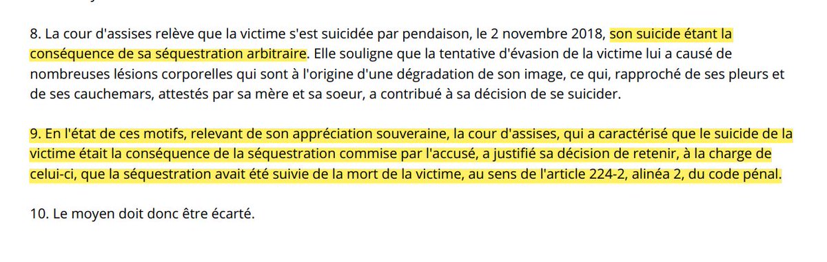 Chambre criminelle - 29 mars 2023 - Séquestration aggravée

Justifie sa décision la cour d'assises qui, estimant que le suicide de la victime était la conséquence de sa séquestration, caractérise la séquestration suivie de mort au sens de l'art. 224-2 CP urlz.fr/ldMy
