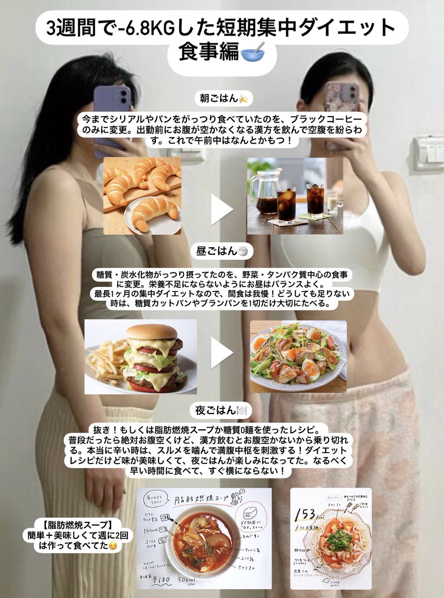 mochi___mini's tweet photo. 3週間で-6.8kgした
【短期集中ダイエット食事編🥣】まとめました📝 https://t.co/iNgTyejWcz