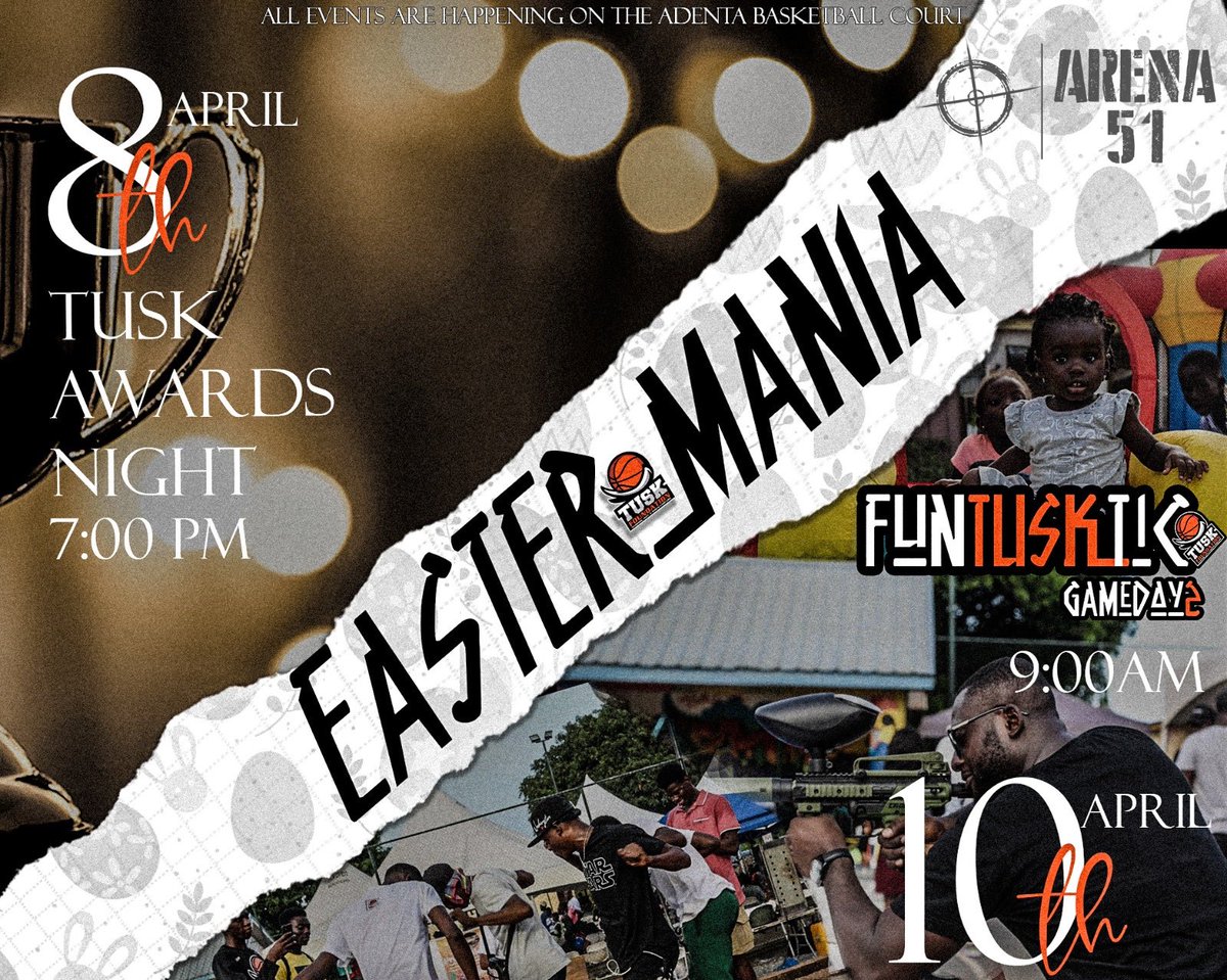 Arena51gh's tweet photo. EASTERMANIA with @tusk_officialgh
📍Adenta Basketball Court
🗓️Monday 10th April, 2023
⏰9am
All Games Are Child Friendly & Safe✅
#arena51paintball #arena51gh #paintballghana #kidsplay #games #fungames #ghana #paintballlife #gh🇬🇭 #tuskfoundation #eastermania #easter2023 https://t.co/nPuw3pDjyj