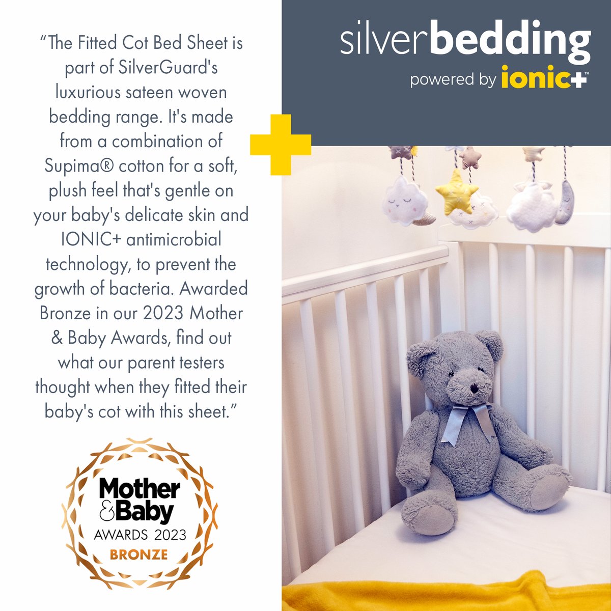silverguard_uk's tweet photo. Did you know that SilverGuard's Supima Cotton Fitted Cot Bed Sheet won BRONZE in the @motherandbaby Awards 2023
Read more: https://t.co/Q6hm7UUNZD
#noblebiomaterials #ionicplus #noblepartners #antimicrobial #babyessentials #baby #awards #babyawards #winners https://t.co/dCeBYBGPzX