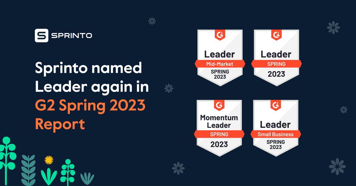 sprintoHQ's tweet photo. We did it again💥
After being recognized as one of the Top 100 Software Products in @G2dotcom's Best Software Awards'23, we have topped the charts in #G2Spring2023 reports & recognised as the leader in 8⃣ different categories✨
Thanks to our team & customers for their support! https://t.co/IkGOEWLSli