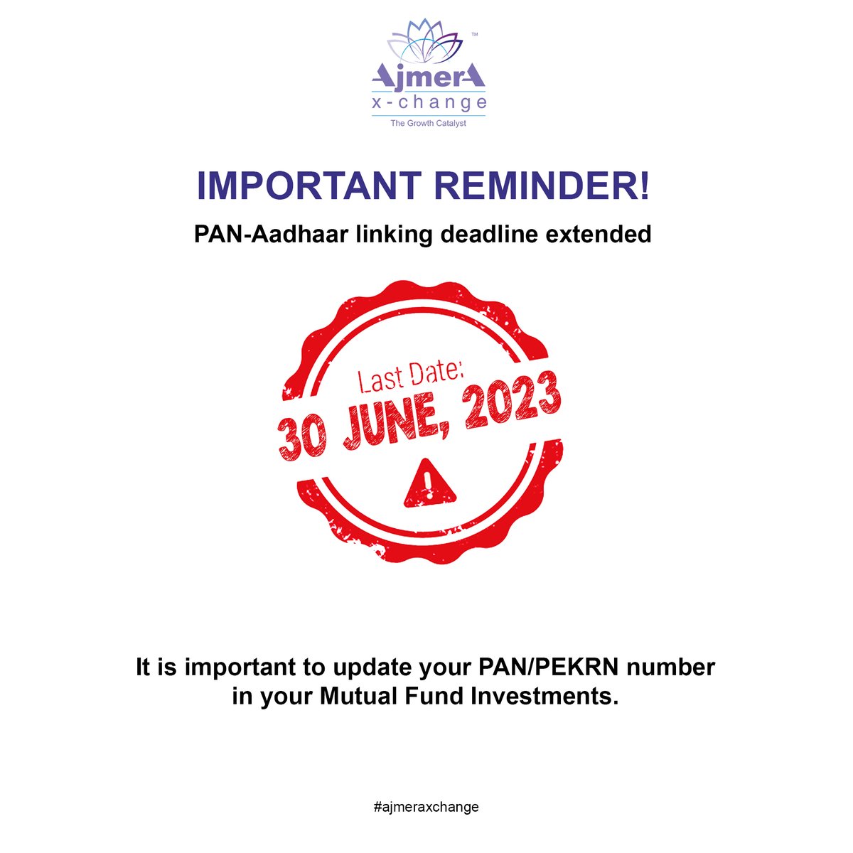 The government extended the deadline for linking PAN cards with Aadhaar to June 30, 2023, from March 31, 2023.📈😎
.
.
.
.

#ajmeraxchange #pancardlink #AadharCardLink #trader #marketplace #MutualFunds #investments #investmenttips #sharemarket #stocks