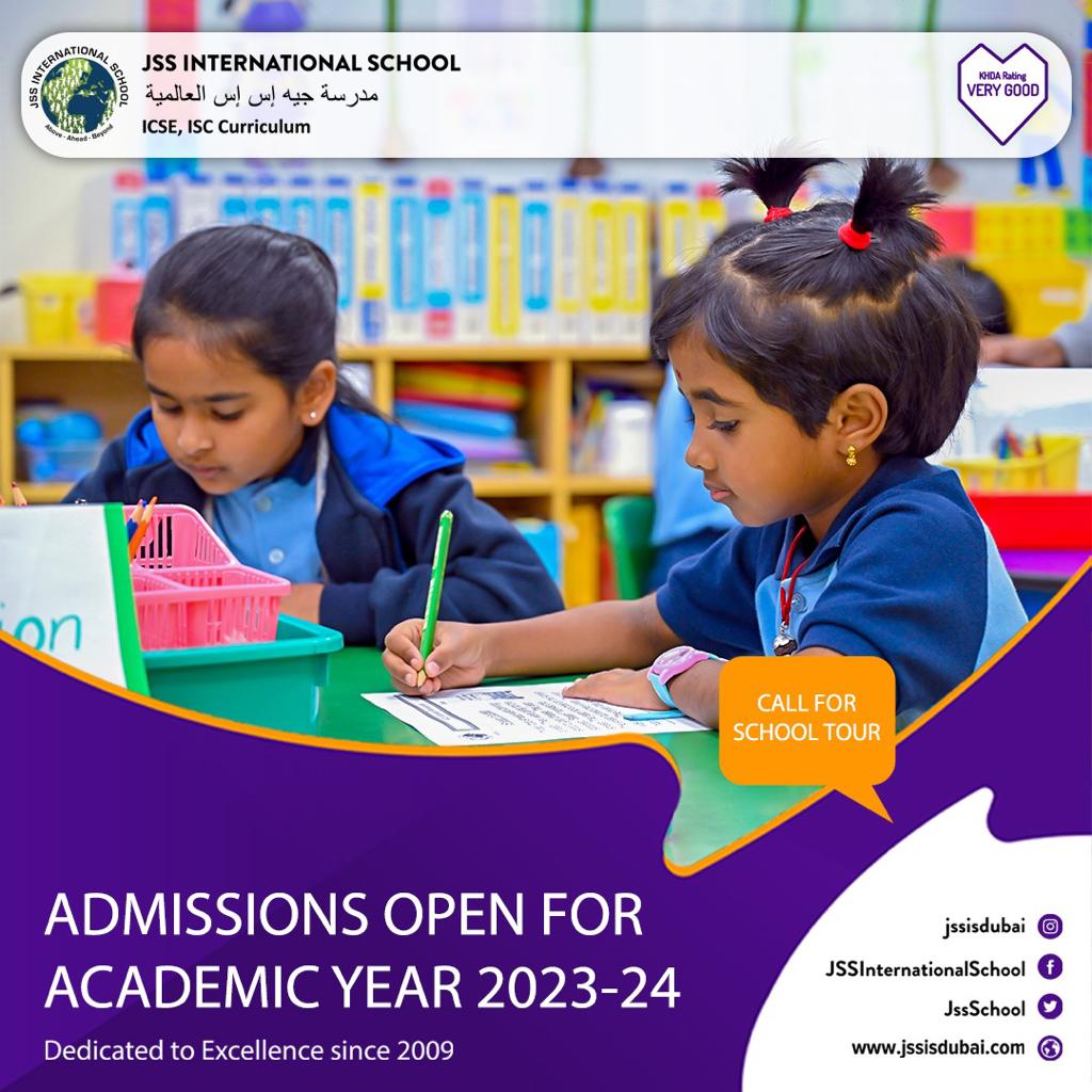 JssSchool's tweet photo. Admissions open for the Academic year 2023- 2024
Enroll now and be one step ahead toward the growth of your child.
Call - +97142406353/ +971 50 6338253 for more details on how to enroll.
.
Call us today!
.
#schooladmissions #schoolsofuae #admissionsopen #JSSIS
#khda #growth https://t.co/in1uUSw3jp