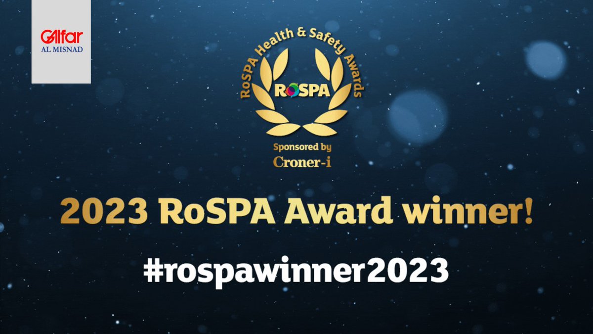 GalfarAlMisnad's tweet image. #GalfarAlMisnad 
Galfar AL Misnad wins the RoSPA Health &amp;amp; Safety – Gold Award for the year 2023. Congratulations Team #GalfarAlMisnad for winning this prestigious Health &amp;amp; Safety award for the third consecutive year.
#Rospawinner2023
