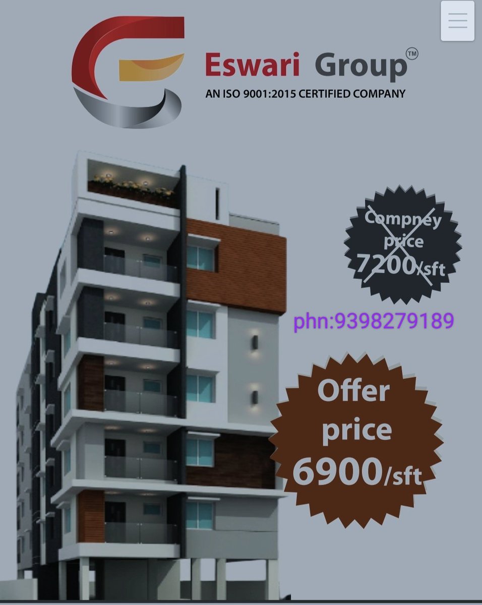 Here is your right time to buy the property at best prices.for check with eswari group.
#eswarigroup
#trending
#eswarihomes
#realestate
#modernflats
For more inf cont  haritha