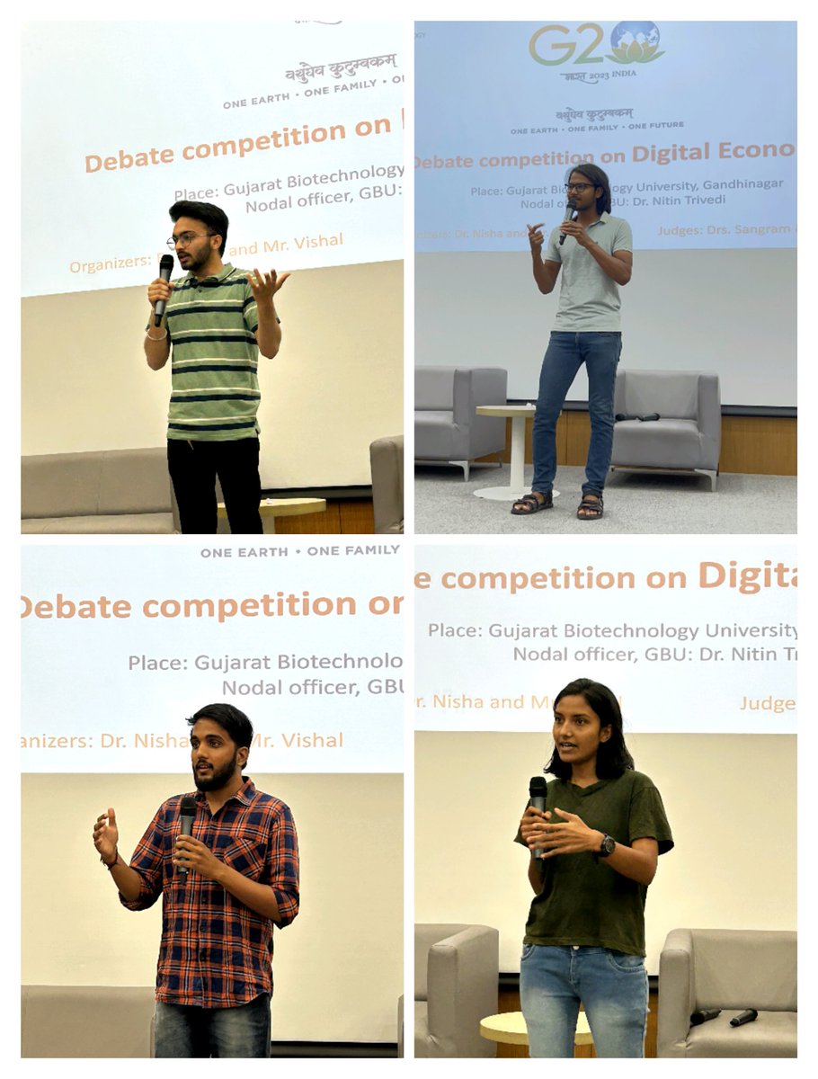 GujBiotechUni's tweet photo. Glimpse of Debate Competition on “Digital Economy” as a part of G20 activity at Gujarat Biotechnology University 

#G20Summit2023 #g20 #g20universityconnect  #biotechnology 

@vnehra https://t.co/kjWxMLvfEK
