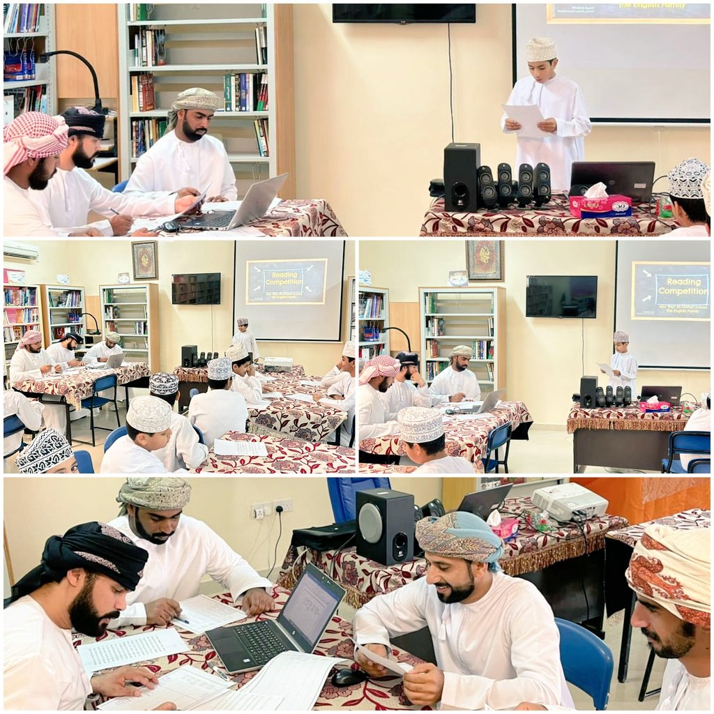 بتعاوننا نرتقي، عبارة تمثلها مسابقة القراءة في اللغة الإنجليزية، تستهدف الصفوف من(٥-٨)، وتسعى للرقي بمستويات الطلبة في مهارة القراءة، تنفذها جماعة اللغة الإنجليزية، يساندهم في تنظيمها نخبة من المعلمين من مختلف التخصصات، فلهم جزيل الشكر على هذا الجهد والتعاون المثمر.