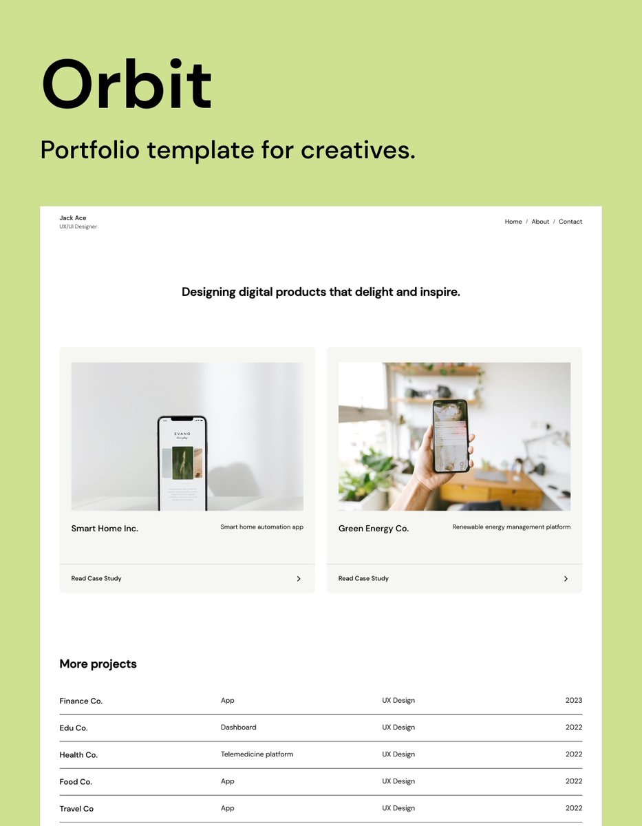 FlowSites's tweet photo. Orbit is a new Webflow template in the Portfolio category. It supports Ecommerce and CMS and sells for $49 USD. #webflow #webflowtemplate #flowsites #Portfoliotemplate https://t.co/CLZRdTuOrD https://t.co/ZaCoRz8rUo