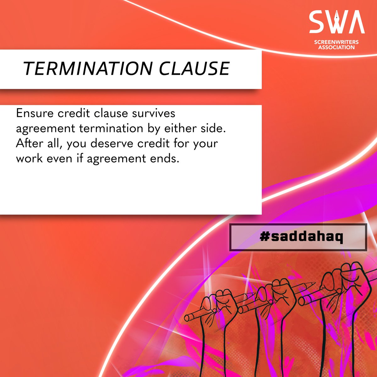 swaindiaorg's tweet photo. #SWA #Screenwriters #Screenwriting #tips #screenwritingtips #legaltips #saddahaq #indianscreeenwriters #legaltipfortheday #legal #terminationclause
@zamahabib https://t.co/TDmBAhBGxD
