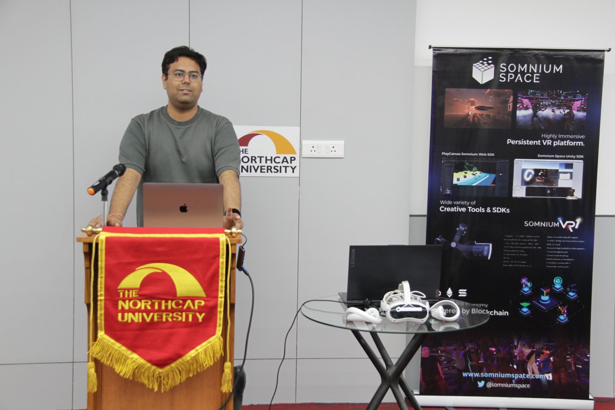 NorthCap_Univ's tweet photo. The #IndustryMeetup organised by NCU’s Dept. of CSE in collab with XR Central was a great opportunity for our students to network and gain valuable insights. Thank you to Mr. Francesco Vincenti, BDM at Somnium Space VR, for delivering a talk on '#MetaverseTransformations'.
#NCU https://t.co/6iT8xv9523