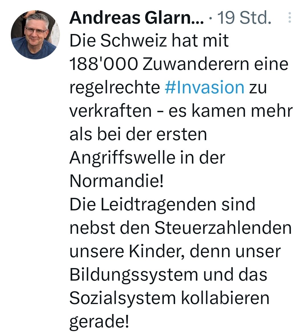 Was Andy wirklich sagen möchte:
'Ich bin zufällig in der Schweiz geboren und profitiere von Privilegien, zu denen ich nichts beigetragen habe und die ich nicht teilen will. Ich wirtschafte weiterhin die Sozial- und Bildungssysteme herunter,so halte ich meine Wähler:innen klein.'