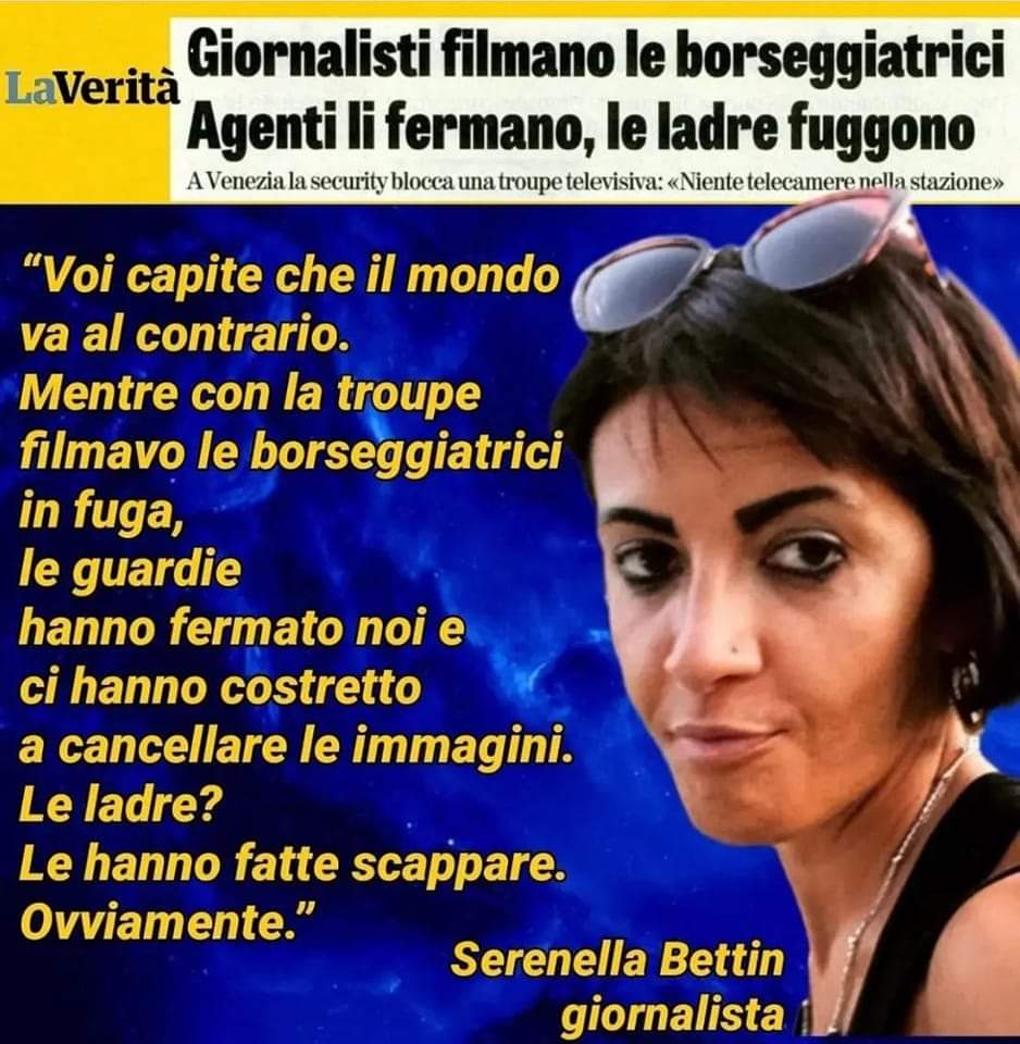 Stocca64's tweet photo. Il mondo al contrario della #sinistra dove se sei una #borseggiatrice, #ladra hai più diritti e tutele dei cittadini che pagano le tasse per mantenere i #delinquenti a caccia di voti ad ogni costo https://t.co/f5tSbvAGB2