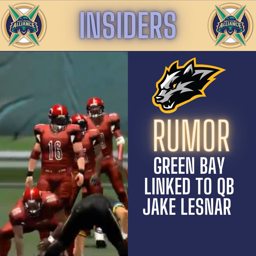 FA RUMOR: Sources say Green Bay is interested in bringing on QB Jake Lesnar. Sources believe he would serve a backup role and that the Pack are going to look in the draft for QB

Lesnar was the starting QB for NOLA when the VooDoo defeated the Wolfpack in Genbowl V