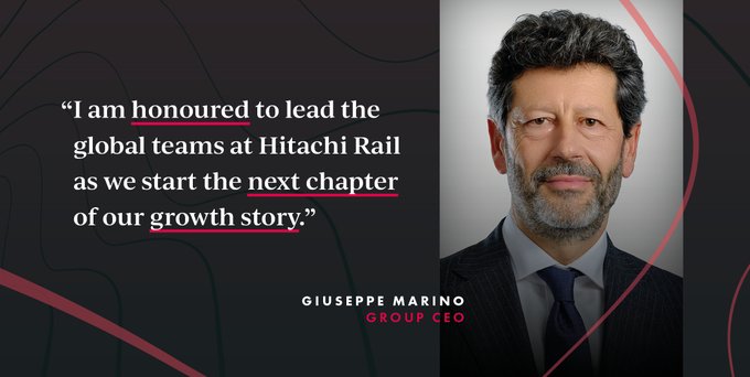 HitachiRailIT's tweet photo. Siamo lieti di dare il benvenuto a Giuseppe Marino, Group CEO di Hitachi Rail. 
Il nostro nuovo CEO inaugura un nuovo ed entusiasmante capitolo il cui obiettivo è quello di offrire tecnologie digitali innovative e trasporti sostenibili in tutto il mondo.
▶️https://t.co/310c2zvE8p https://t.co/DnUzzhsCA3