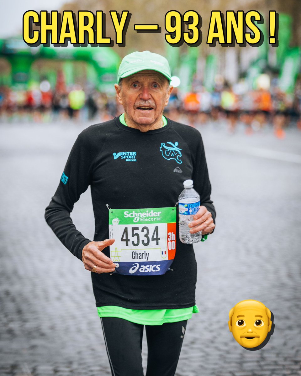 👴 L’Homme du jour : c’est super papi Charly BANCAREL (🇫🇷) – 93 ans et doyen des finishers du marathon de Paris hier matin en 7H22.11 🙆‍♂️ Avec une vitesse moyenne de 5,73 km/h : il se classe à la 50769ème place sur 51101 participants 👏👏