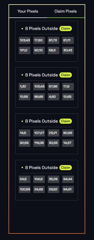 10kNFTverse's tweet photo. For every #OCULES NFT you own -> 8 blank NFT pieces outside are claimable with detail coordinates. 

- Empty pixels require uploading images.
- Uploaded pixels can be edited at anytime.
- Customizable terms: image display on the map, link, tooltips. https://t.co/ph1YguUO0w