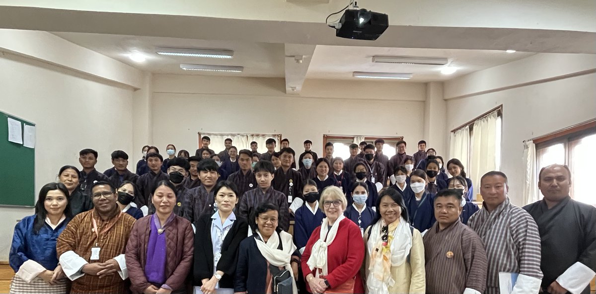 Wonderful experience meeting Faculty/Nursing students at Khesar Gyaplo University of Medical Sciences, Thimphu, Bhutan.  Equal numbers of male/female nursing students.