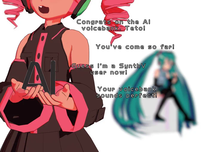Congratulations on the SynthV Voicebank, Kasane Teto!Hey... Is Miku alright..? 