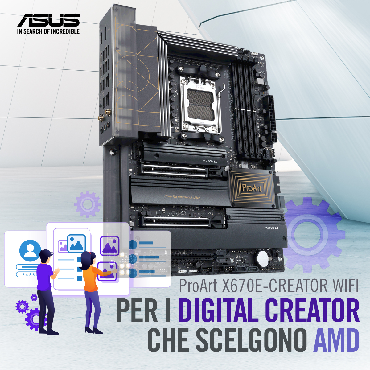 ASUSItalia's tweet image. ASUS Wi-Fi ProArt X670E-Creator è stata creata con l'obiettivo di massimizzare le prestazioni di #AMDRyzen serie 7000.

Il supporto a #DDR5 e #PCIe 5.0 è solo una delle caratteristiche premium che troverete in questa Scheda Madre.

Scoprile tutte qui: bit.ly/3MbKzDv