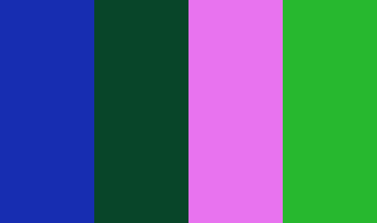 palette_gen's tweet photo. Grime 
 #172db1 #084529 #e873ef #27b82f https://t.co/HM7y23mLZc