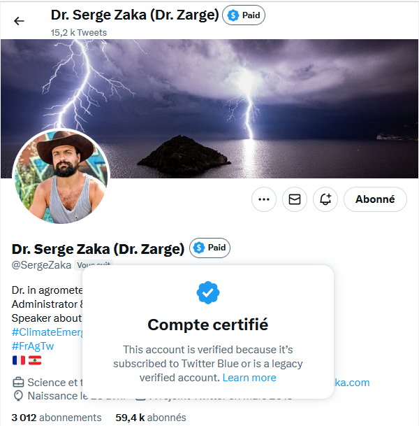 nicolasberrod's tweet photo. Certes, le message qui s'affiche en cliquant sur un badge bleu #Twitter est désormais le même.

Mais plusieurs extensions, comme ici "Eight dollars", permettent toujours de distinguer les comptes déjà certifiés par le passé ("Verified") de ceux abonnés à Twitter Blue ("Paid"). https://t.co/IyYGOovmkn