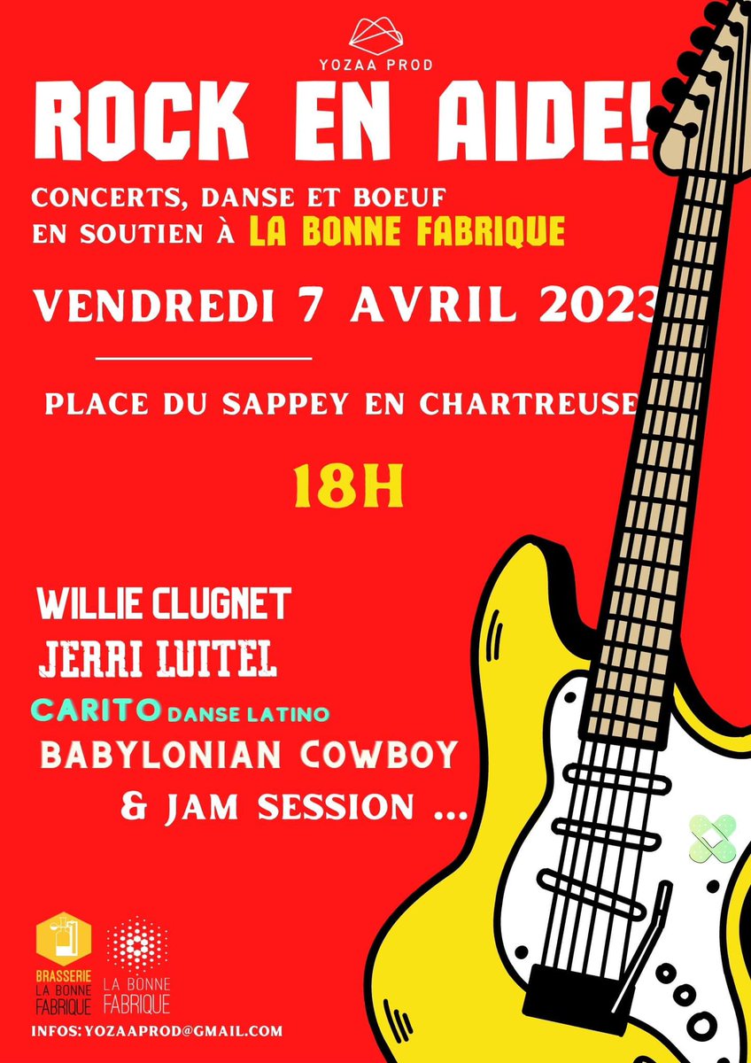 RV en tant que "Babylonian Cowboy" vendredi 7/4, 18h-20h au Sappey-en-Chartreuse, avec Jérémie Libot et William Clugnet, de l‘écurie @YozaaProd, pour un concert  1/2unplugged pour l‘asso La Bonne Fabrique qui n'a plus de toit.
#grenoble #grenoblealpesmetropole #concert