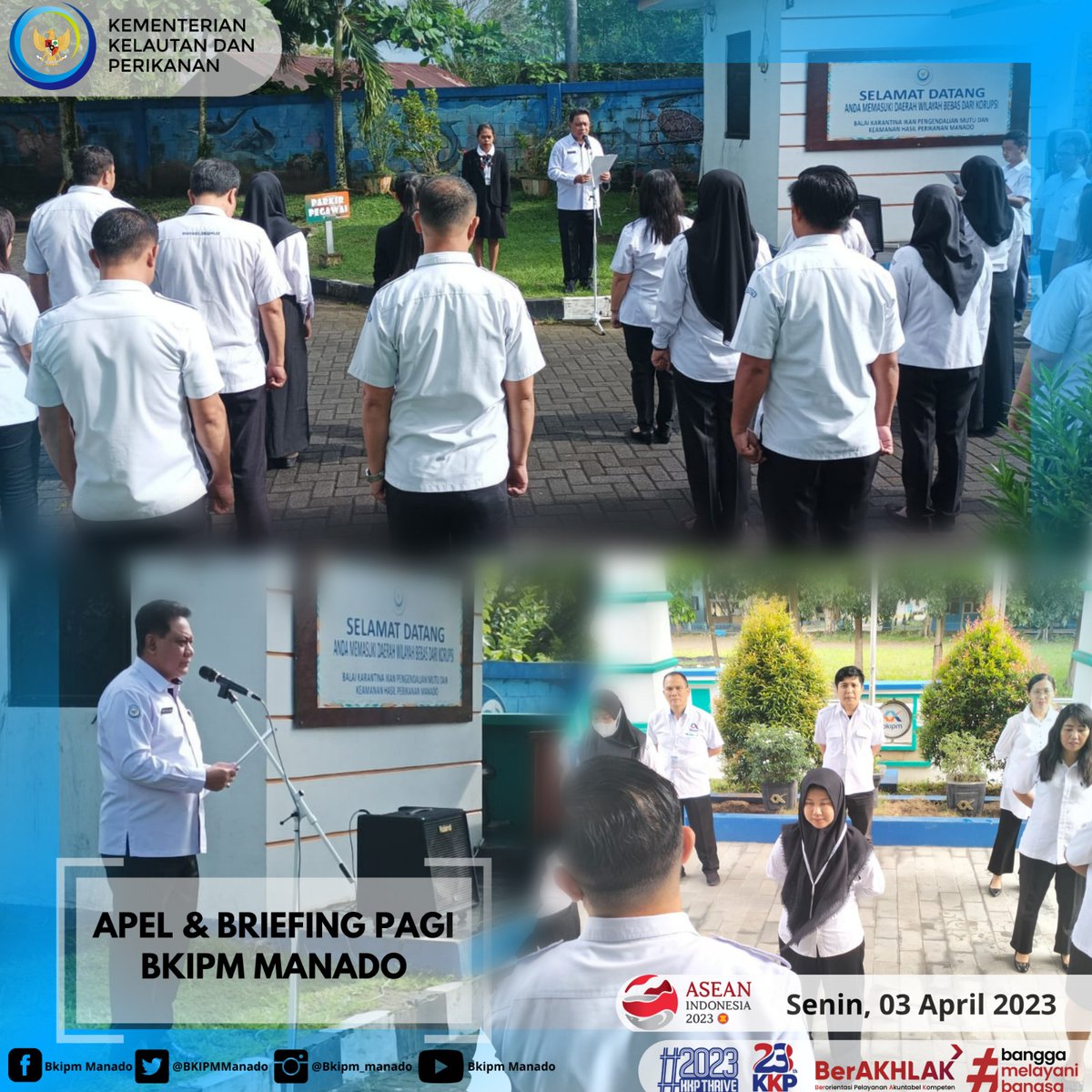 BPPMHKP_Manado's tweet photo. Hai #Sahabatbahari, Apel, Briefing dan Doa pagi sebelum memulai aktifitas pekerjaan pada minggu pertama di bulan April tahun 2023, BKIPM Manado selalu siap Melayani..
#KKPThrive #EkonomiBiru #SaktiWahyuTrenggono
@kkpgoid 
@bkipm_kkp 
@BKIPMManado 
@Muhlin21 https://t.co/ig4OVpEtIC